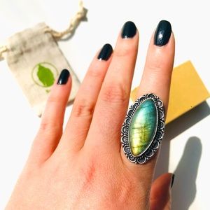 Dream Labradorite Marquis gem stone sterling silver 925 Ring Size 8